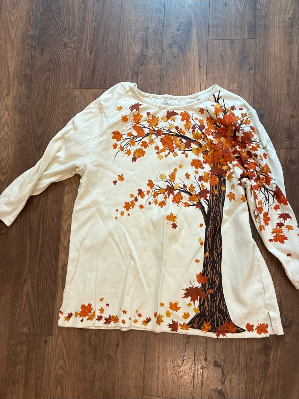 Catalog Favorites Cream Long-Sleeve Tee with Autumn Tree Print 100% Cotton